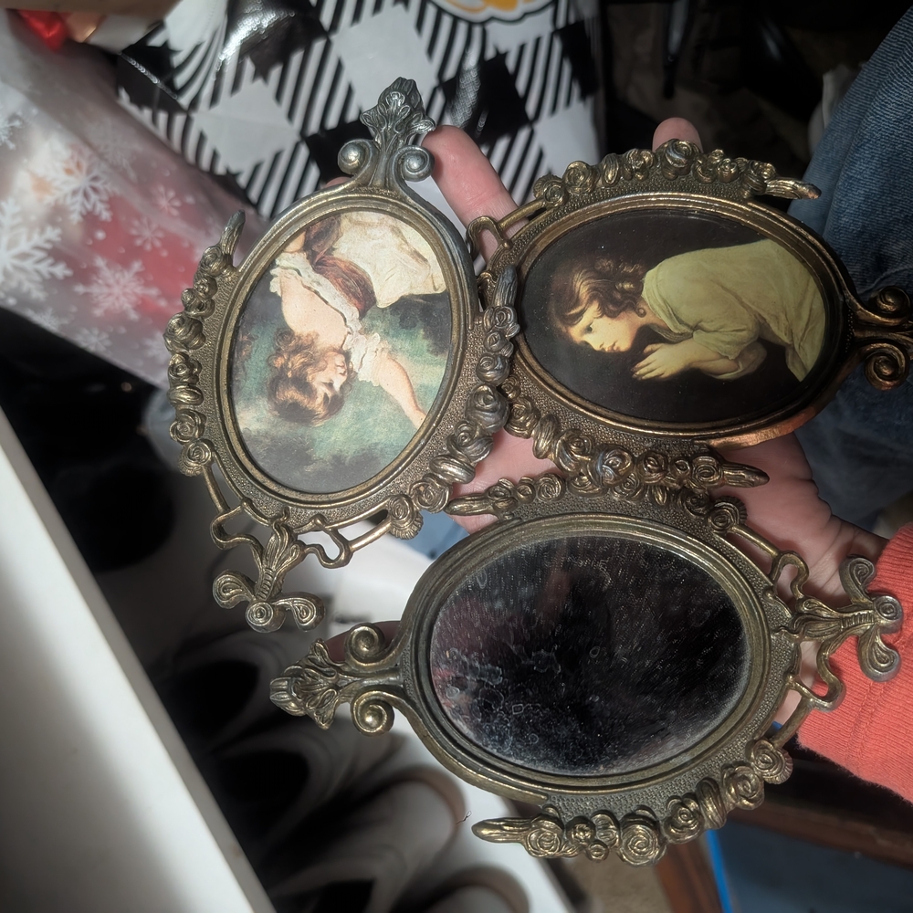 Vintage Ornate Oval Mirrors with Art Prints